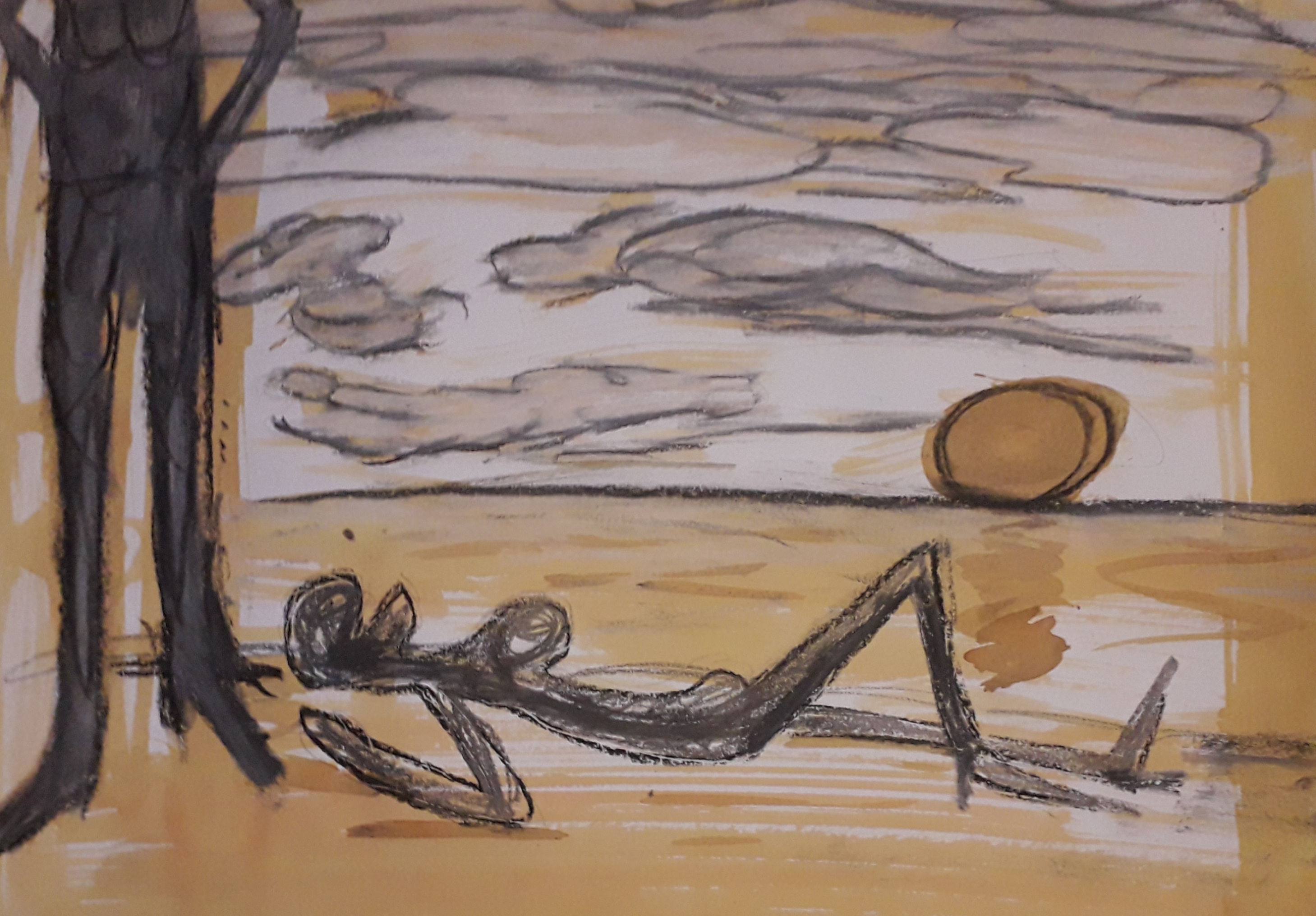 A crime scene - Oil, Ink and Charcoal on paper- 11.5×14.75  -£10.00