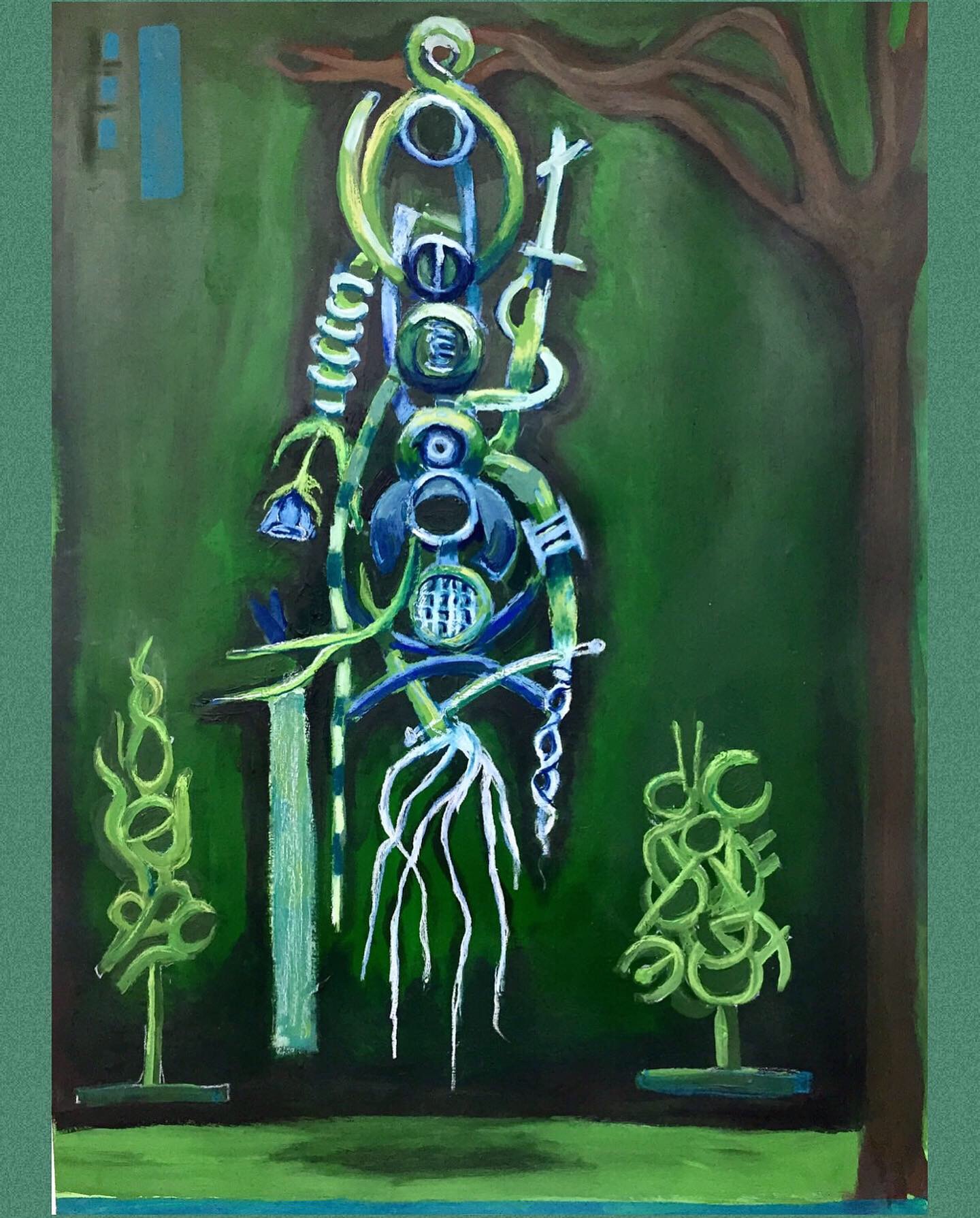 ‘Bucolic Transmission’ A1 Acrylic Painting part of a series about the relationship between the natural world and man made.