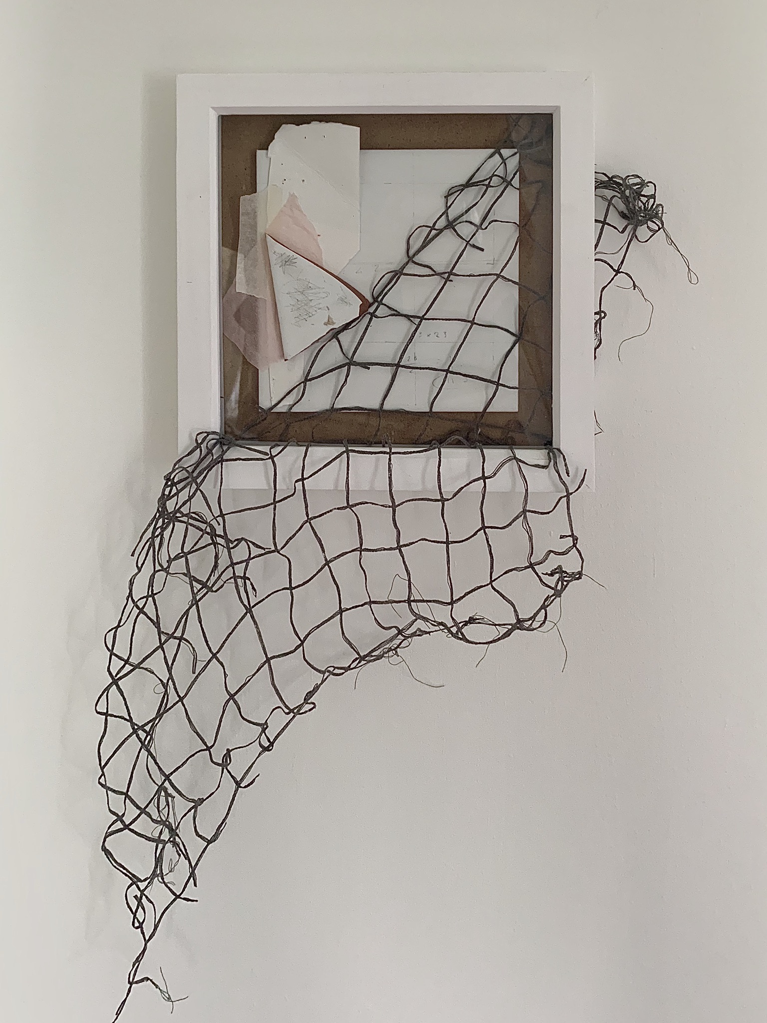 Untitled: pencil, tile, embroidery, paper and masking tape 23cmx23cm