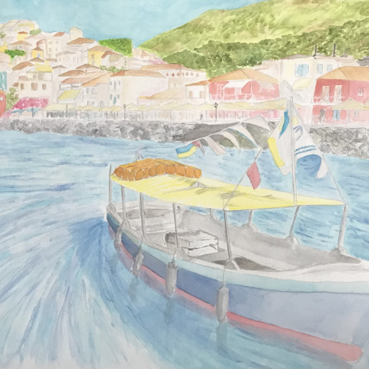 Parga Harbour, Greece. Watercolor